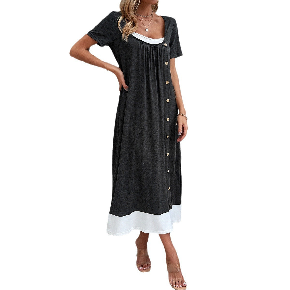 Women's Fashion Temperament Leisure Short Sleeve U-neck Dress