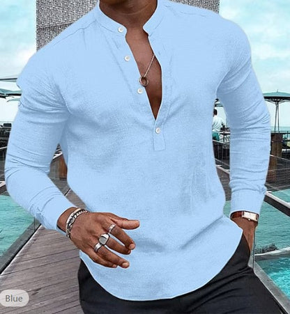 Men's Fashion Simple Solid Color Long-sleeved T-shirt