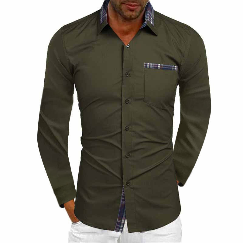 Men's Fashion Casual Solid Color Long Sleeve Shirt