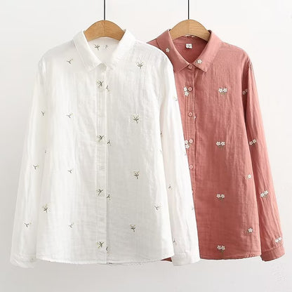 Double-layer Yarn Skin Cotton Loose Long-sleeved Shirt