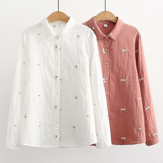 Double-layer Yarn Skin Cotton Loose Long-sleeved Shirt