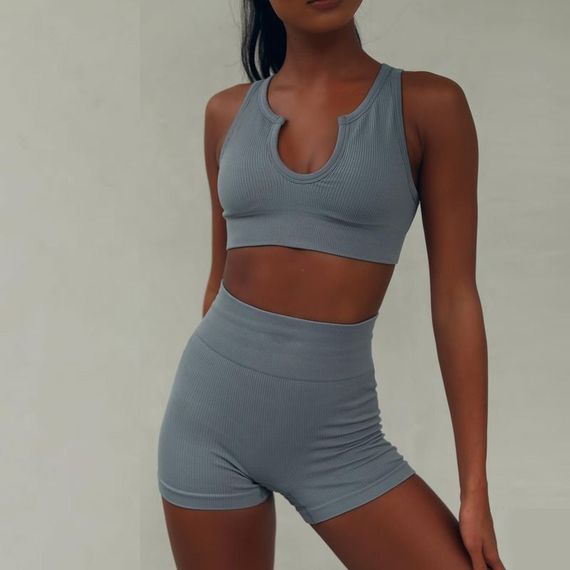 Women's Simple Solid Color Vest Shorts Sports Two-piece Set