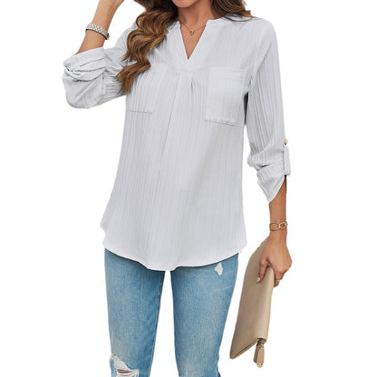 Women's Fashion Temperament Leisure Solid Color Long-sleeved Top