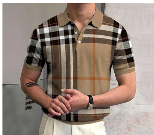 Pull décontracté à manches courtes avec impression numérique et fermeture éclair pour hommes