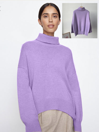 Women's Multi-color Turtleneck Solid Color Sweater Loose Pullover Stand Collar