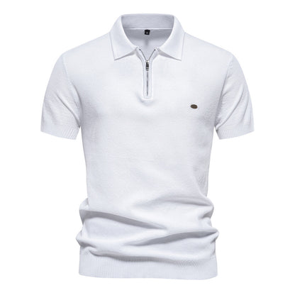 Men's Lapel Knitted Short Sleeve Solid Color Simple