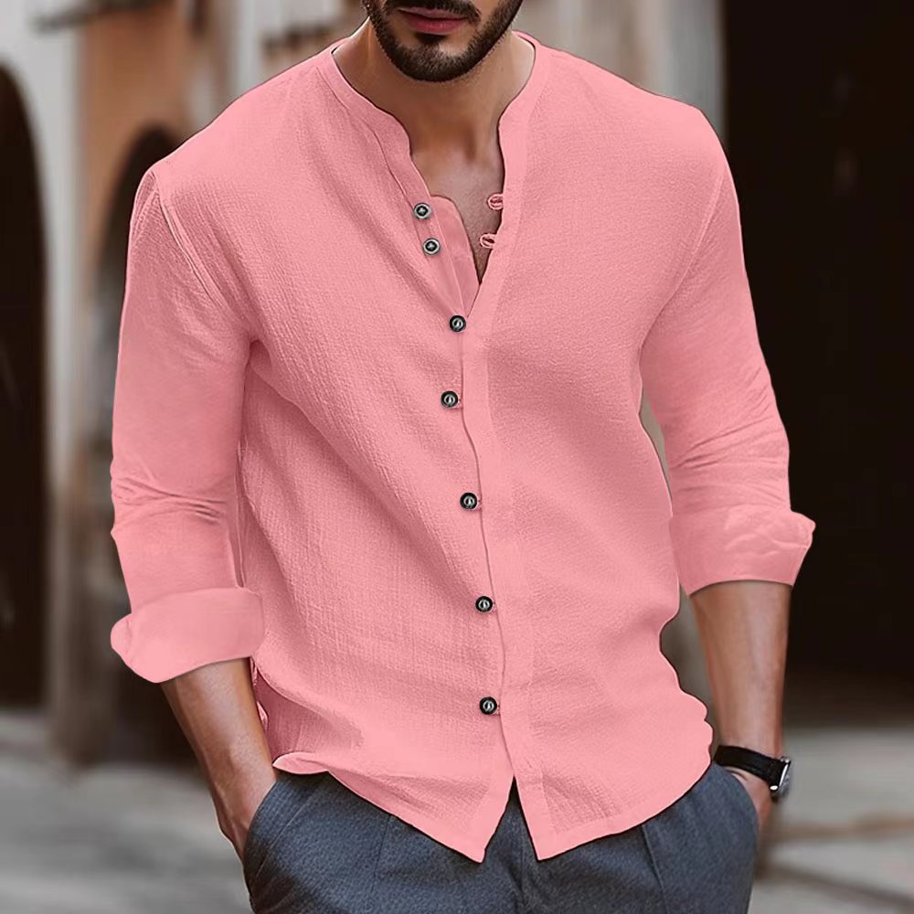 Men's Retro Cotton And Linen Casual Loose Long-sleeved Shirt