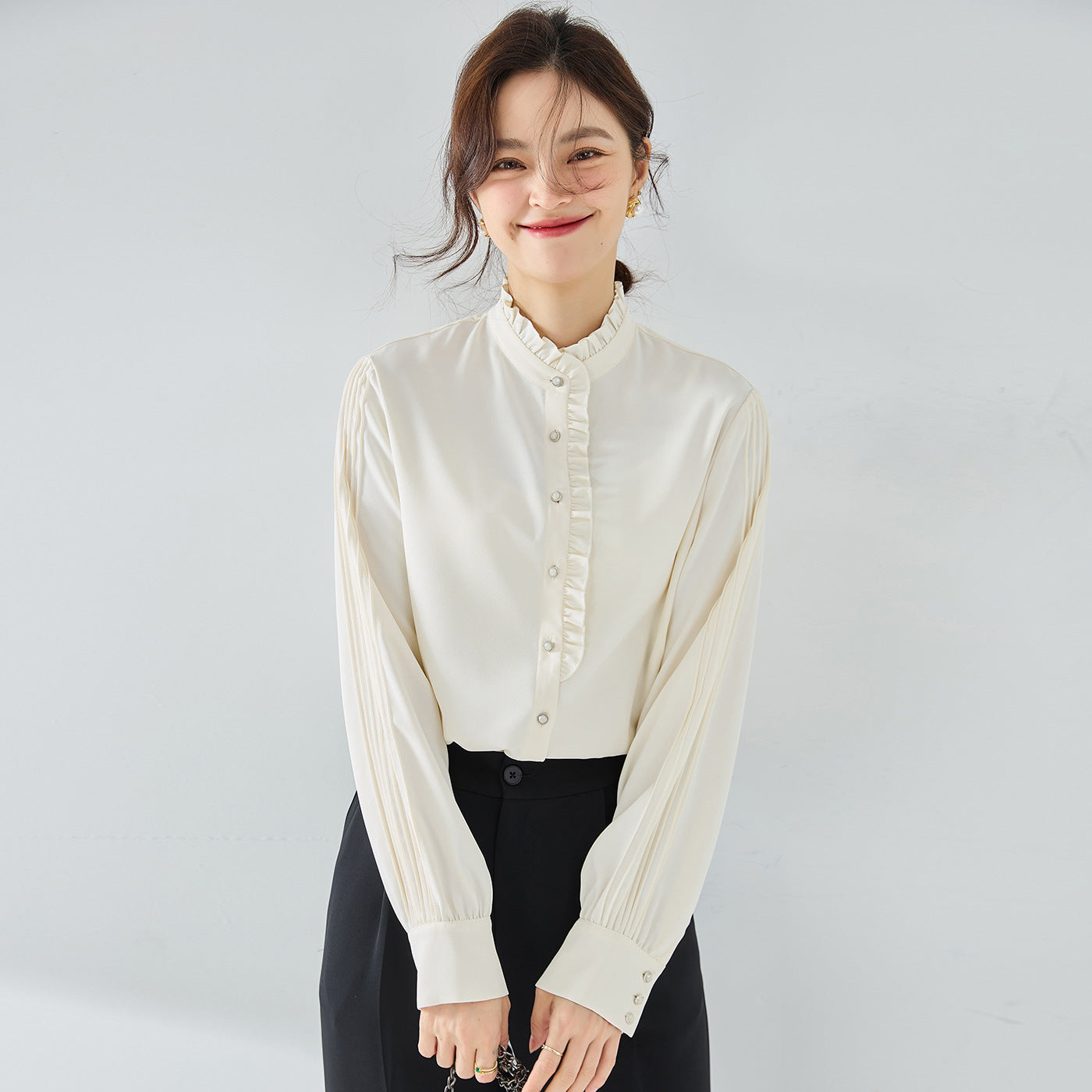 New Elegant French Chiffon Shirt Ruffled Collar Top