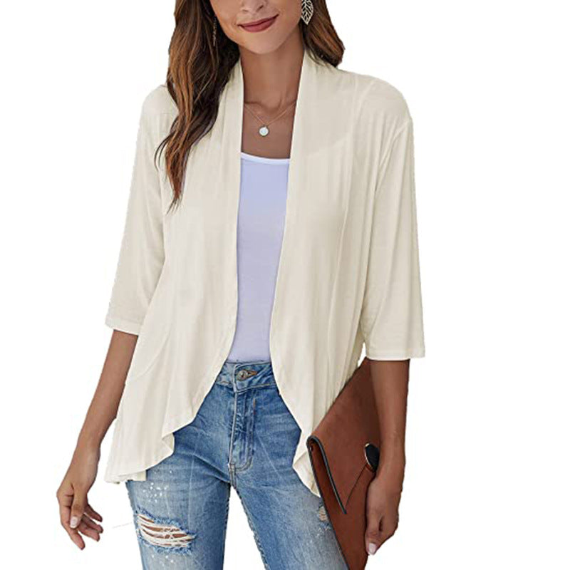 Solid Color Cardigan Coat Ruffle Top