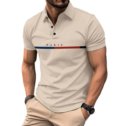 Summer Men's Striped French Color Block Button Sports Top