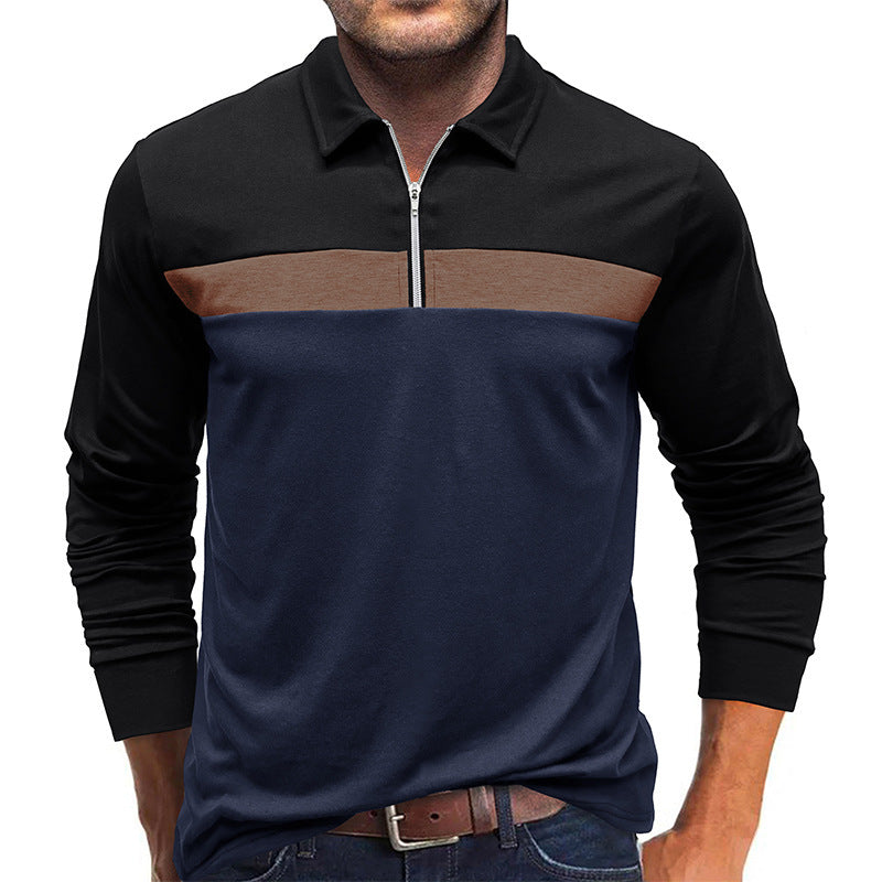 Autumn And Winter Men's Lapel Color Matching Polo Shirt