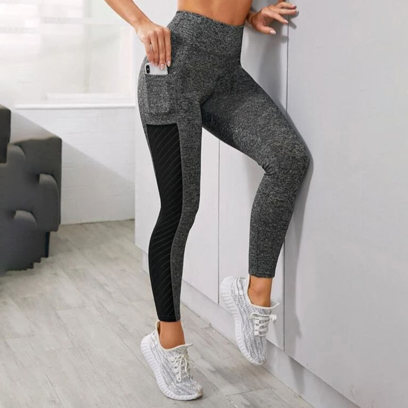 Femmes jambières d'exercices Fitness sans couture maille Sport poche Legging Femme mode taille haute Leggings femmes Yoga pantalons de course