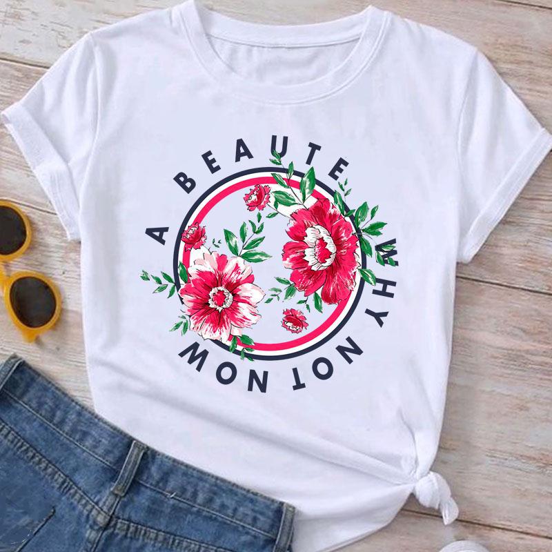 Flower Plant Bottoming Shirt Half Sleeve Simple Cartoon