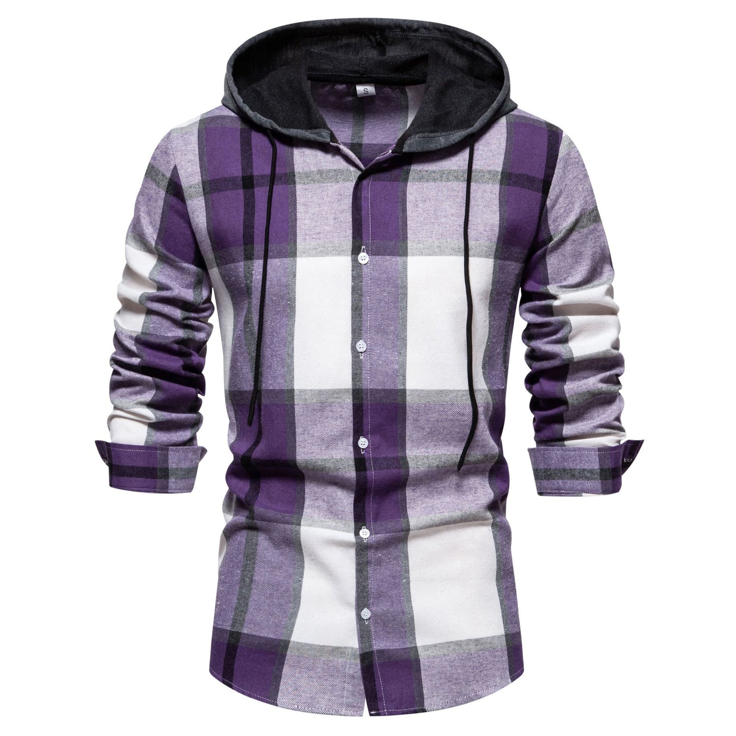 Casual Hooded Men's Plaid Long Sleeve Shirt