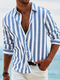Striped Print Shirt Casual Loose Long-sleeved Shirt Men's Clothing