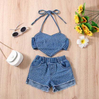 Ensemble haut et short en jean pour fille