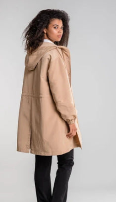 Trench-Coat mi-long ample à manches longues, grande taille