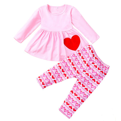 Children's Love Long-sleeved Trousers Two-piece Suit