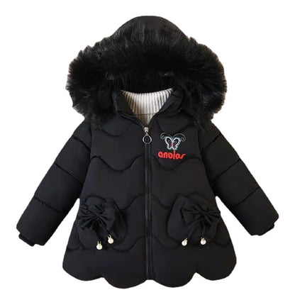 Girls' Fashion Big Fur Collar Down Cotton Jacket