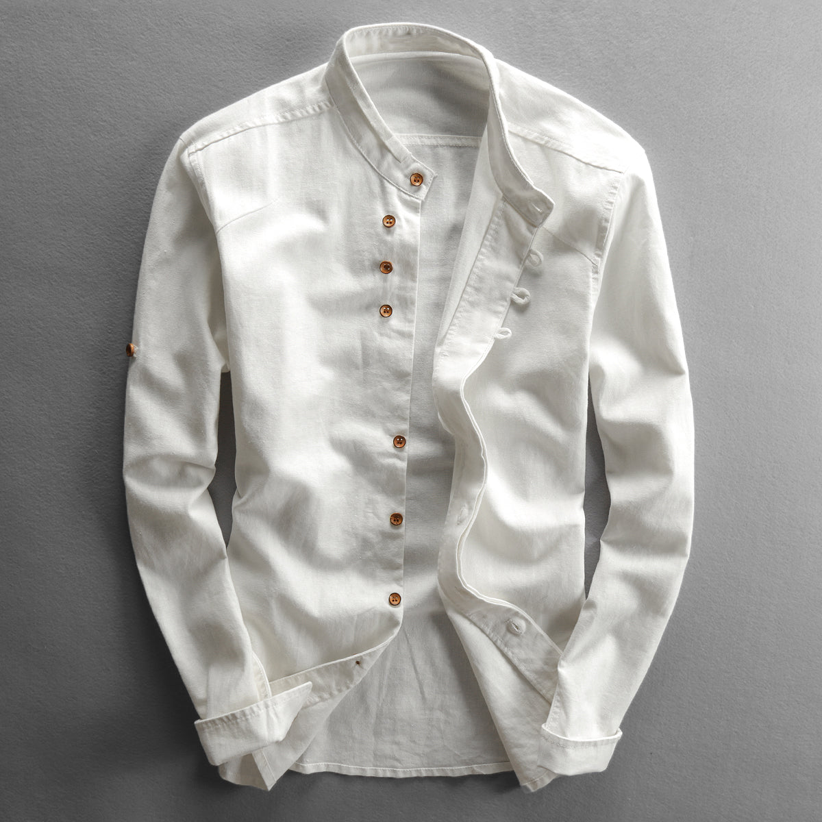 Men's Casual Linen Shirt Chinese Style Stand Collar