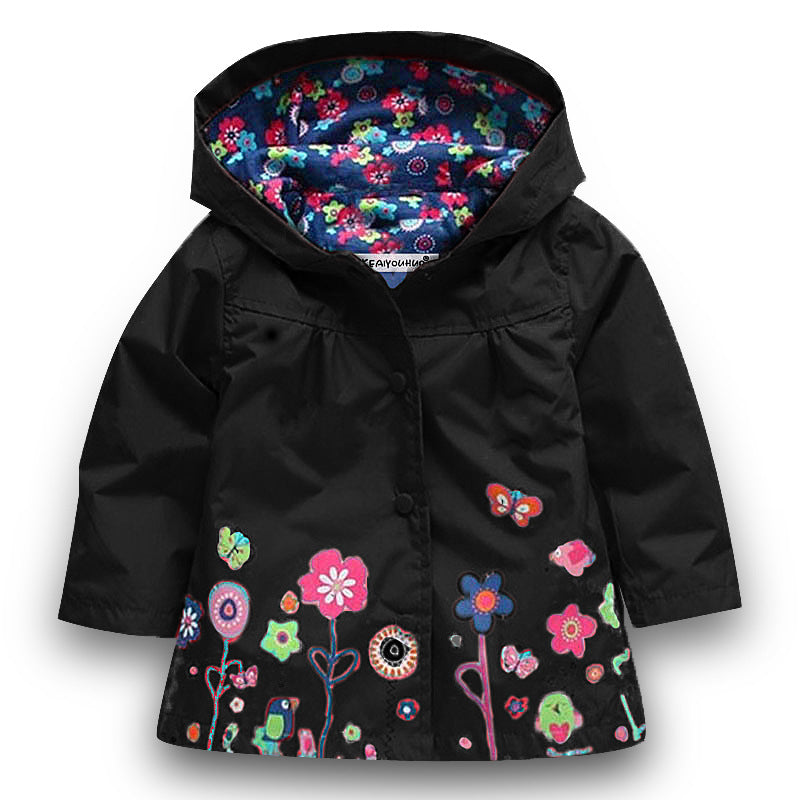 Children's clothing children's jacket girls cute flowers windproof rain jacket children's hooded jacket