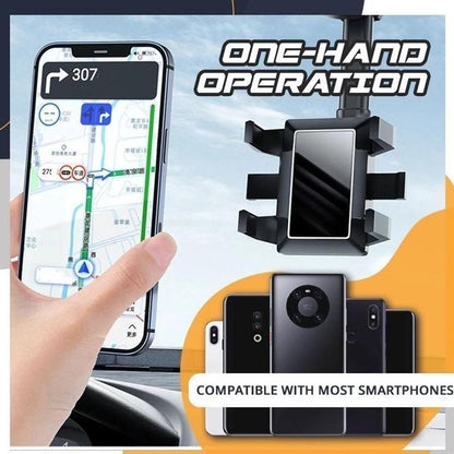 Support de téléphone de rétroviseur pour voiture Support de téléphone de voiture rotatif et rétractable Support de téléphone de rétroviseur multifonctionnel 360 adapté à tous les téléphones mobiles et à toutes les voitures