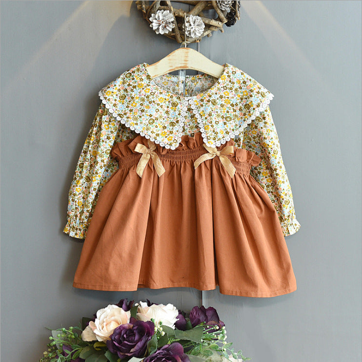 Girls Floral Shirt Suspender Skirt Two-piece Suit