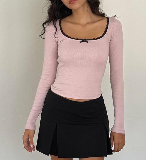 Women's Fashion U Collar Small Lace Knitted Bottoming Shirt