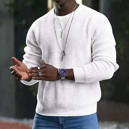 Men's Solid Color Commuter Versatile Long Sleeve Knit Crew Neck