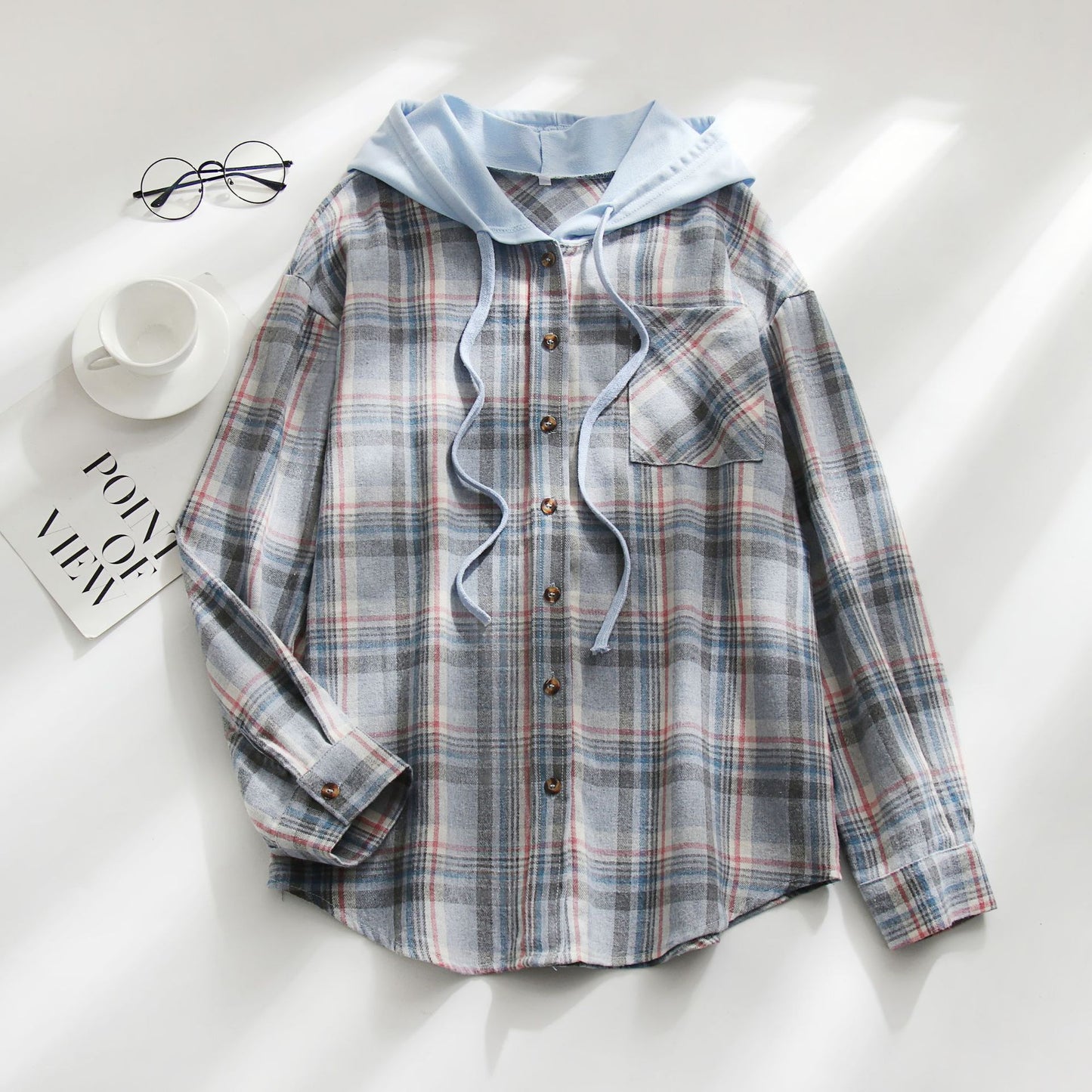 Hooded Breasted Casual Shirt Pullover