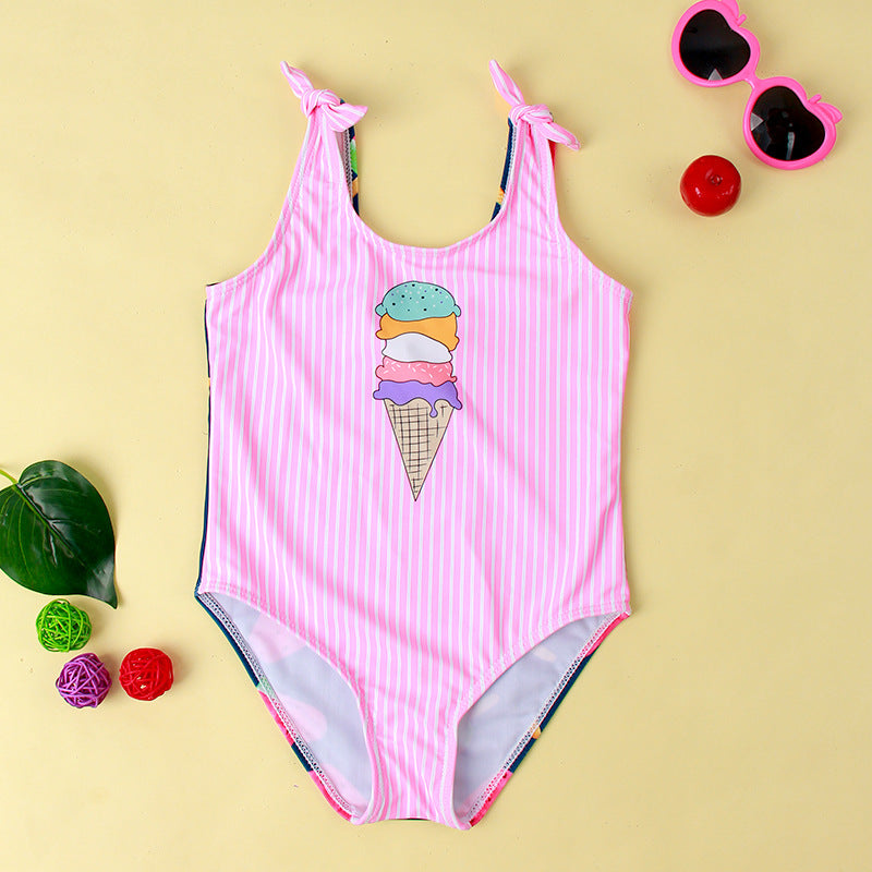 New Ice Cream Printing Children's Comfortable High Elastic One-piece Swimsuit