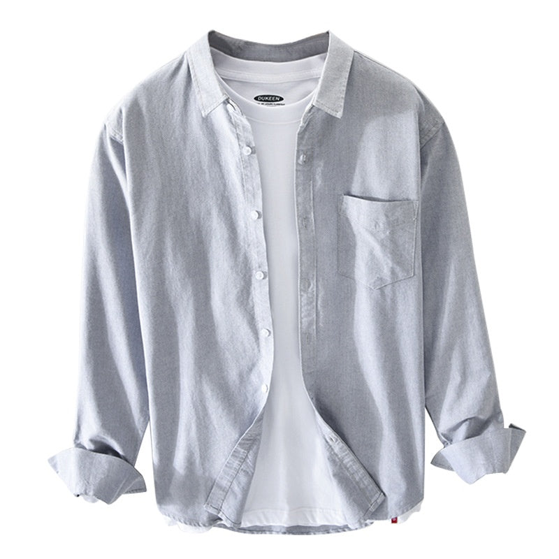 Oxford Cloth Breathable Cotton Artistic Loose Long-sleeved Men's Shirt