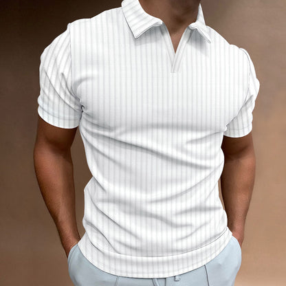 New Polo Shirt Lapel V-line Striped Short-sleeved Men's T-shirt