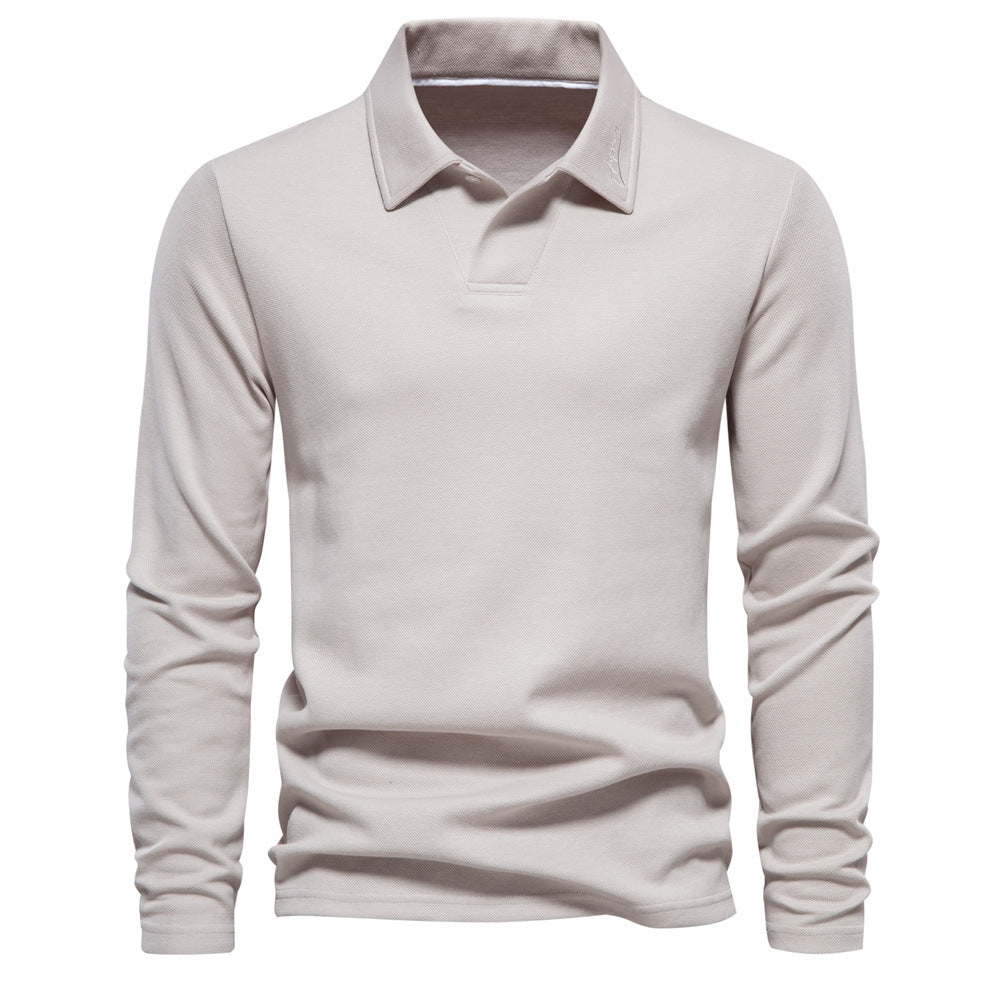 Long Sleeve Polo Shirt Men's Casual Solid Color Top Lapel