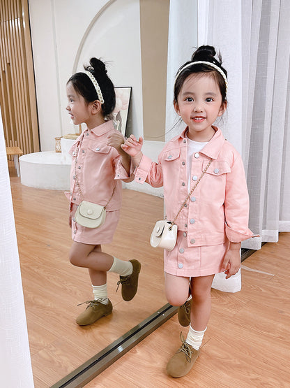 Children's Korean Style Coat Baby Skirt Two Piece Set