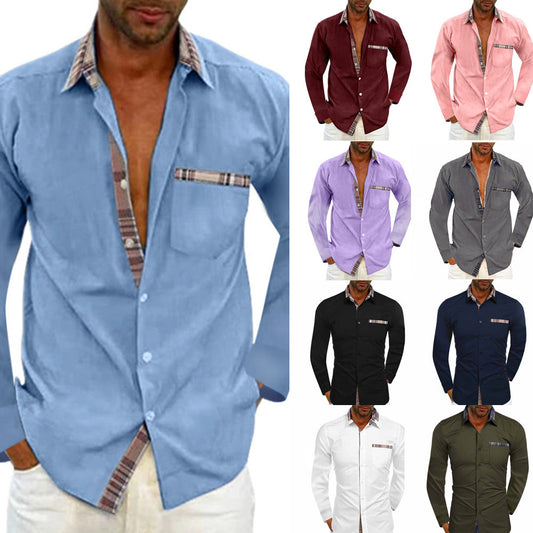 Men's Fashion Casual Solid Color Long Sleeve Shirt