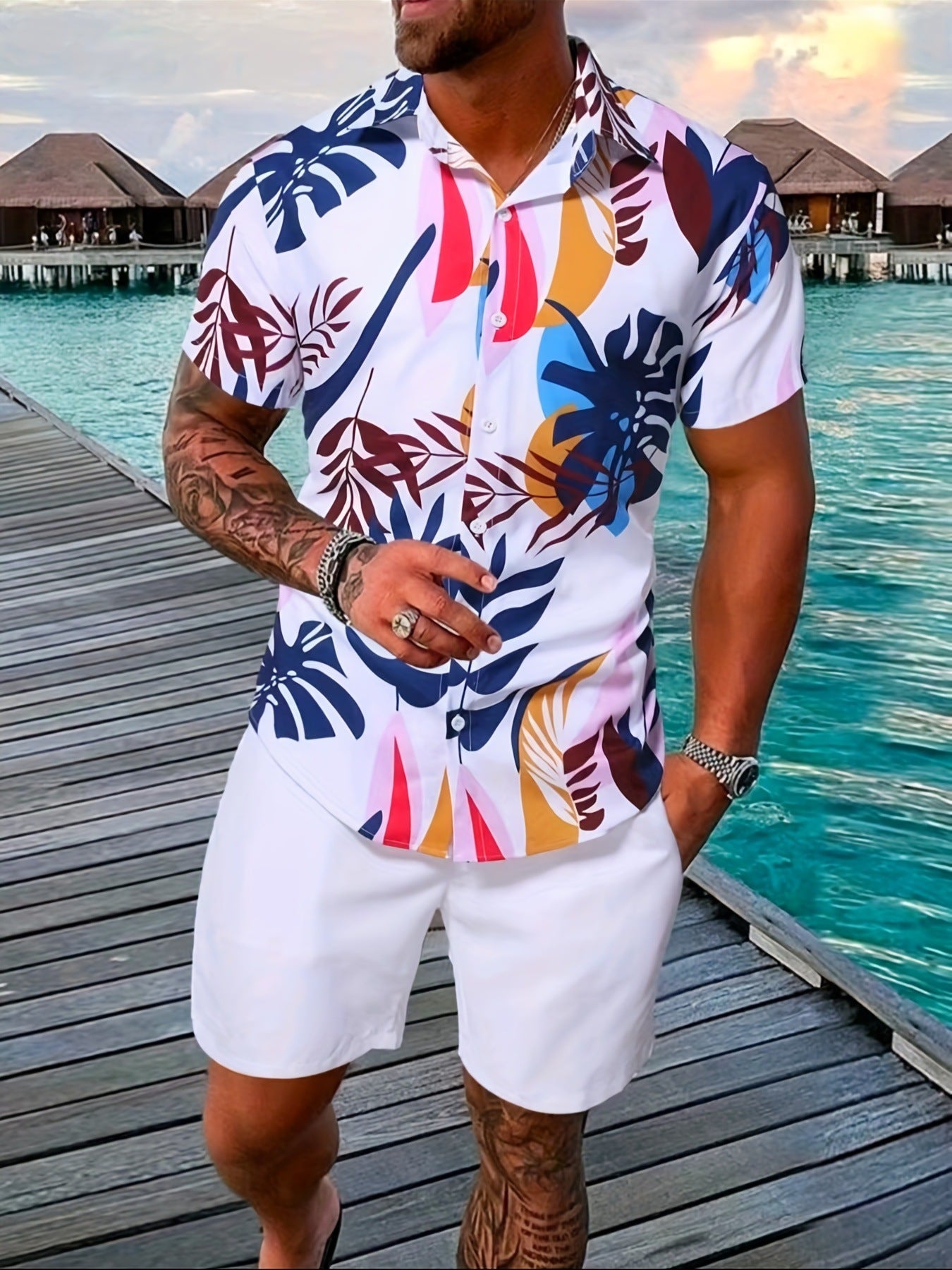 Men's Casual Loose Short Sleeved Shorts Beach Set