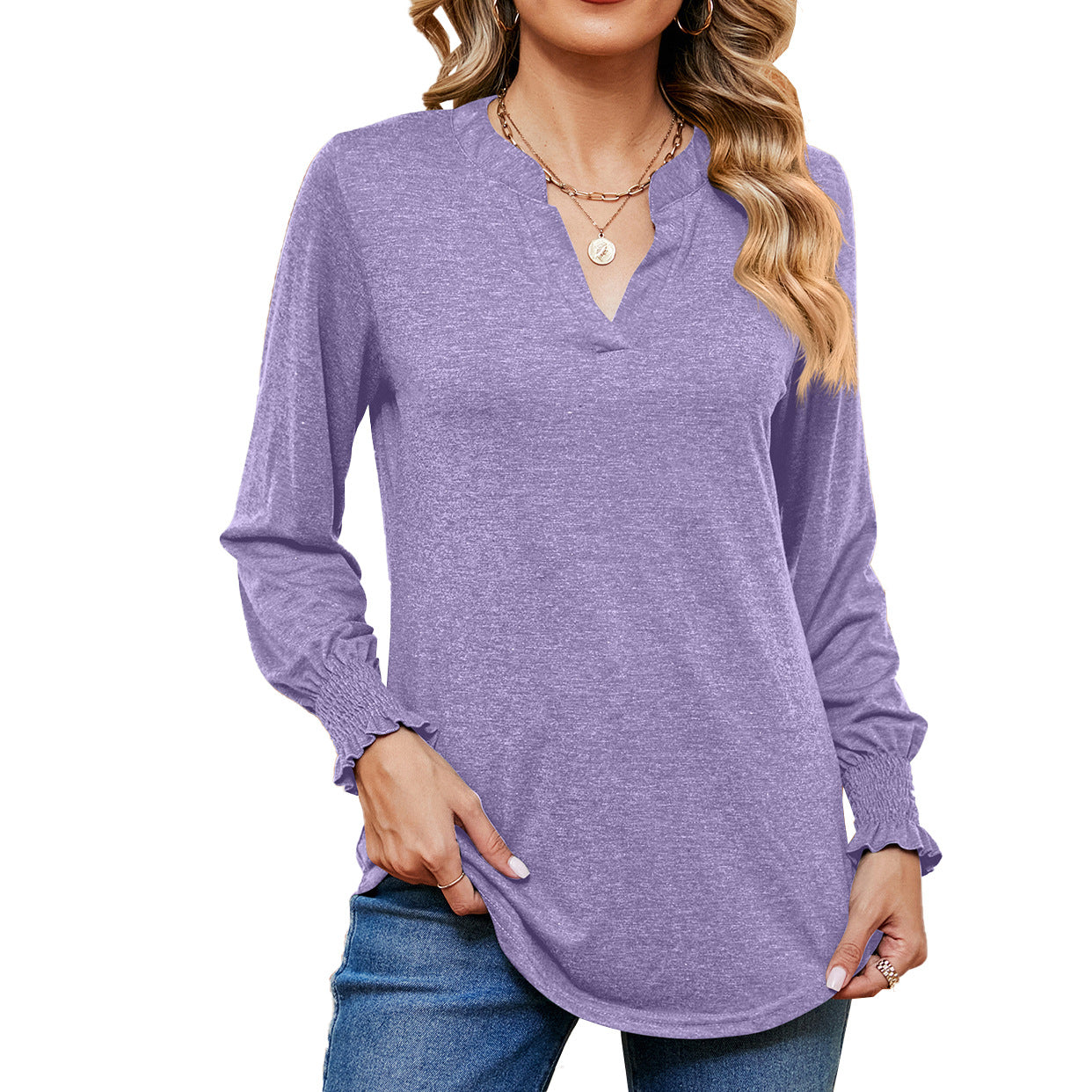 Stitching Long Sleeve Loose-fitting T-shirt Top