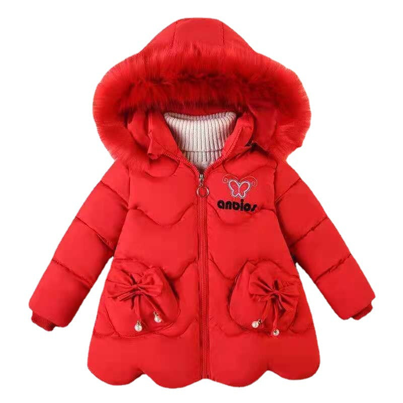 Girls' Fashion Big Fur Collar Down Cotton Jacket