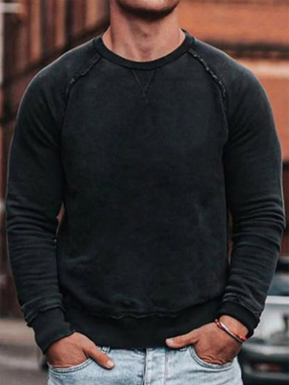 Men's New Round Neck Solid Color Long Sleeve Sweater