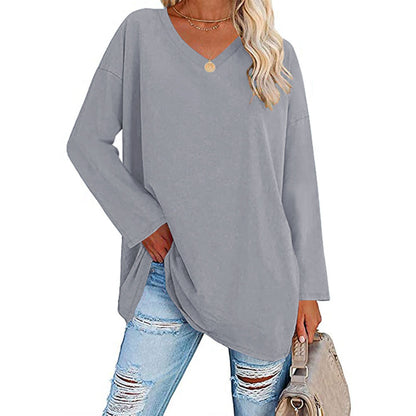 Oversized Women's T-shirt Loose Shoulder Sleeve V-neck Top