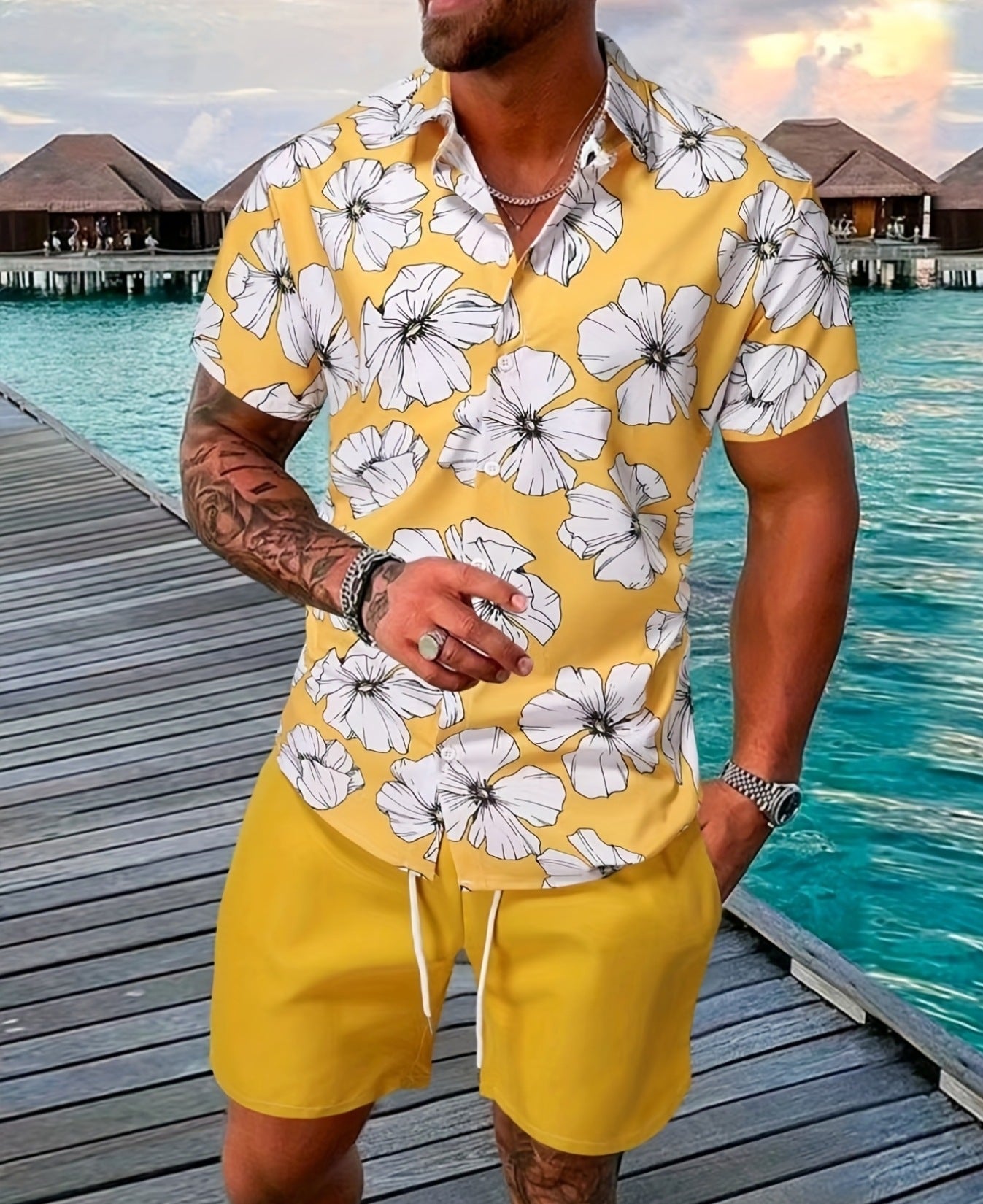 Men's Casual Loose Short Sleeved Shorts Beach Set