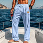 New Men's Cotton And Linen Drawstring Straight Leg Pants