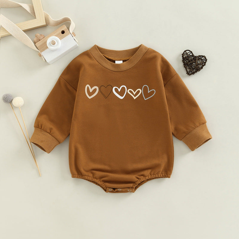 Children's Love Embroidered One-piece Long Sleeve Romper