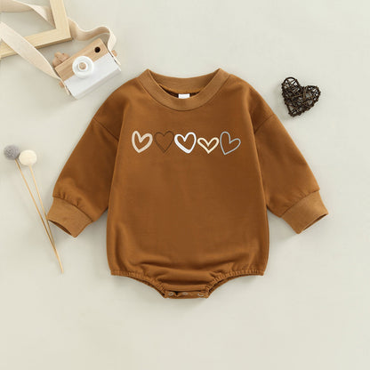 Children's Love Embroidered One-piece Long Sleeve Romper