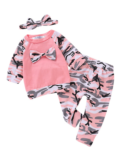 Costume de couvre-chef à coutures camouflage avec nœud pour filles