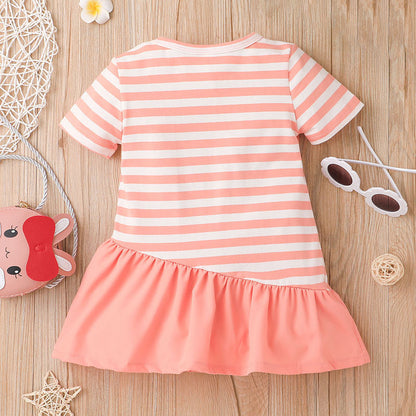 Seasonal Baby Girl Striped Short Sleeve Fishtail Dress