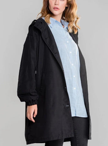 Trench-Coat mi-long ample à manches longues, grande taille