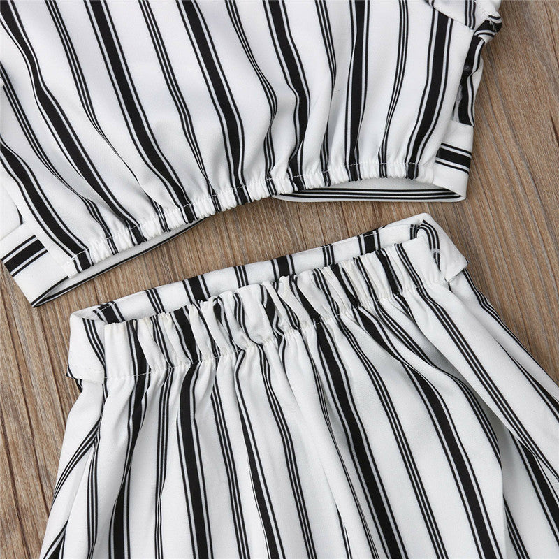 Children's Clothing Baby Girl Suit Striped Sleeveless Short Top And Long Skirt