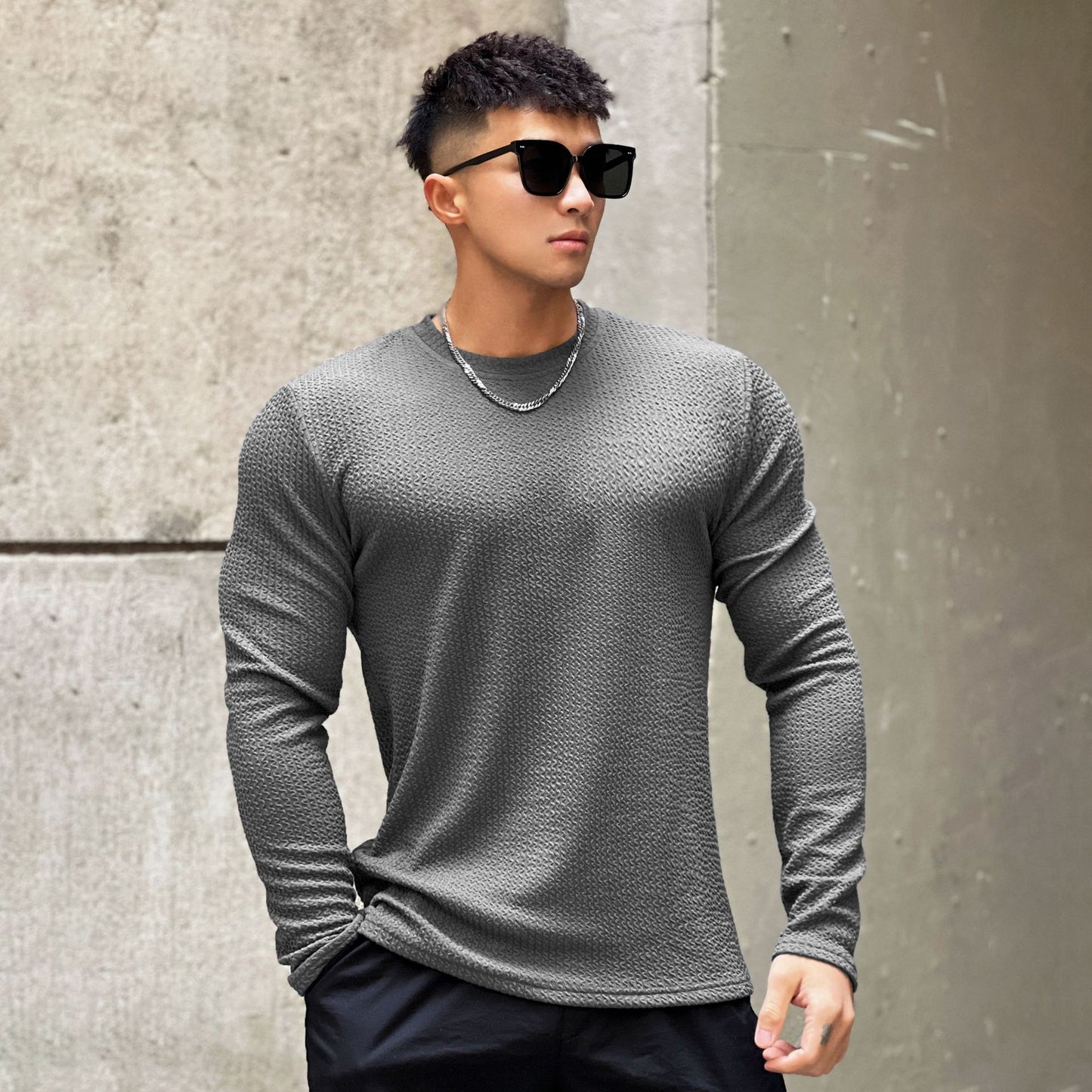 Fashion Men's Round Neck Pullover Long Sleeve Bottoming Shirt